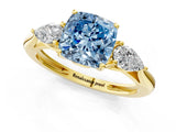 Yellow gold Three-Stone Fancy Blue Cushion Cut Diamond Ring with Pear  Side Stones in Four-Prong Setting_13