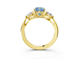 Yellow gold Three-Stone Fancy Blue Cushion Cut Diamond Ring with Pear  Side Stones in Four-Prong Setting_15