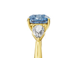 Yellow gold Three-Stone Fancy Blue Cushion Cut Diamond Ring with Pear  Side Stones in Four-Prong Setting_17