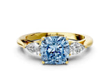 Yellow gold Three-Stone Fancy Blue Cushion Cut Diamond Ring with Pear  Side Stones in Four-Prong Setting_48
