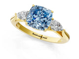 Yellow gold Three-Stone Fancy Blue Cushion Cut Diamond Ring with Pear  Side Stones in Four-Prong Setting_49