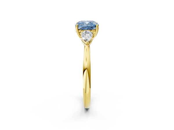 Yellow Gold Cushion Cut Engagement Ring Setting for Fancy Blue Center with Pear Side Stones