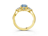 Yellow gold Three-Stone Fancy Blue Cushion Cut Diamond Ring with Pear  Side Stones in Four-Prong Setting_51