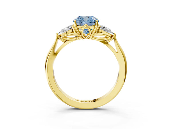 Yellow Gold Cushion Cut Engagement Ring Setting for Fancy Blue Center with Pear Side Stones