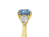 Yellow gold Three-Stone Fancy Blue Cushion Cut Diamond Ring with Pear  Side Stones in Four-Prong Setting_53