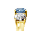 Yellow gold Three-Stone Fancy Blue Cushion Cut Diamond Ring with Round Side Stones, Classic Band, and Four-Prong Setting_5