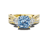 Yellow gold Three-Stone Fancy Blue Cushion  Cut Diamond Twist Band with Prong Setting_37