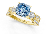 Yellow gold Three-Stone Fancy Blue Cushion  Cut Diamond Twist Band with Prong Setting_38