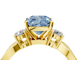 Yellow gold Three-Stone Fancy Blue Cushion  Cut Diamond Twist Band with Prong Setting_42