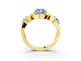 Yellow gold Three-Stone Fancy Blue Cushion Cut Diamond Wave Pave Band with Prong Setting_3