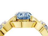 Yellow gold Three-Stone Fancy Blue Cushion Cut Diamond Wave Pave Band with Prong Setting_4