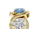 Yellow gold Three-Stone Fancy Blue Cushion Cut Diamond Wave Pave Band with Prong Setting_5