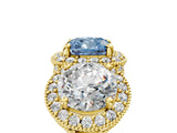 Yellow gold Three-Stone Fancy Blue Cushion Cut Halo Diamond Milgrain Band with Four-Prong Setting_5