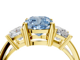 Yellow gold Three-Stone Fancy Blue Cushion  Cut Solitaire Ring with Prong Setting_7