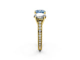 Yellow gold Three-Stone Fancy Blue Cushion  Diamond Milgrain Pave Band with Prong Setting 2