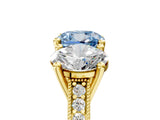 Yellow gold Three-Stone Fancy Blue Cushion  Diamond Milgrain Pave Band with Prong Setting 5