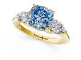 Yellow gold Three-Stone Fancy Blue Cushion  Diamond Ring with Pear Side Stones in Four-Prong Setting_59