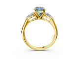 Yellow gold Three-Stone Fancy Blue Cushion  Diamond Ring with Pear Side Stones in Four-Prong Setting_61