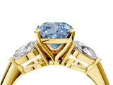 Yellow gold Three-Stone Fancy Blue Cushion  Diamond Ring with Pear Side Stones in Four-Prong Setting_62