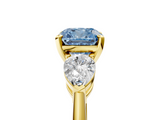 Yellow gold Three-Stone Fancy Blue Cushion  Diamond Ring with Pear Side Stones in Four-Prong Setting_63