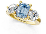 Yellow gold Three-Stone Fancy Blue Emerald  Brilliant Cut Solitaire Ring with Prong Setting on a Classic Band 1