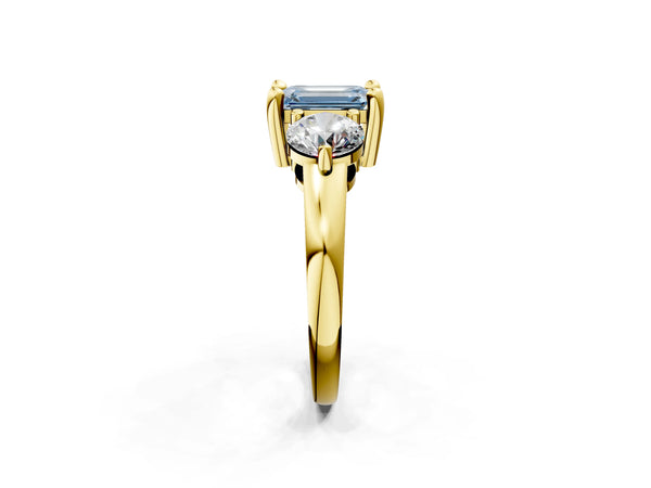 Yellow gold Three-Stone Fancy Blue Emerald  Brilliant Cut Solitaire Ring with Prong Setting on a Classic Band