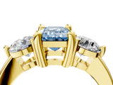 Yellow gold Three-Stone Fancy Blue Emerald  Brilliant Cut Solitaire Ring with Prong Setting on a Classic Band 4