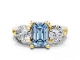 Yellow gold Three-Stone Fancy Blue Emerald  Brilliant Cut Solitaire Ring with Prong Setting on a Classic Band