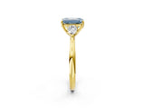 Yellow gold Three-Stone Fancy Blue Emerald Cut Brilliant Diamond Solitaire Ring with Tapered Band and Four-Prong Setting_14