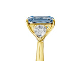 Yellow gold Three-Stone Fancy Blue Emerald Cut Brilliant Diamond Solitaire Ring with Tapered Band and Four-Prong Setting_17