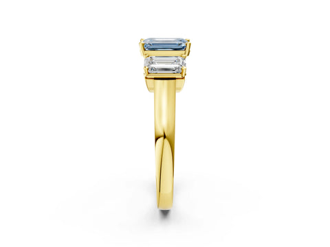 Yellow gold Three-Stone Fancy Blue Emerald Cut Brilliant Diamond Trellis Ring with Comfort Fit Band_2