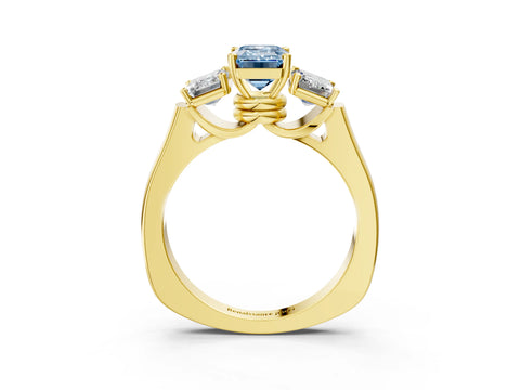 Yellow gold Three-Stone Fancy Blue Emerald Cut Brilliant Diamond Trellis Ring with Comfort Fit Band_3