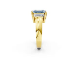 Yellow gold Three Stone Fancy Blue Emerald Cut Cut Channel Set Diamond Ring_2