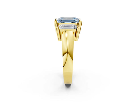 Yellow gold Three Stone Fancy Blue Emerald Cut Cut Channel Set Diamond Ring_2