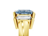Yellow gold Three Stone Fancy Blue Emerald Cut Cut Channel Set Diamond Ring_5
