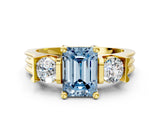 Yellow gold Three-Stone Fancy Blue Emerald Cut Cut Classic Band Prong Setting Ring