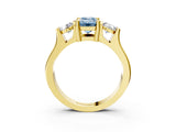 Yellow gold Three-Stone Fancy Blue Emerald Cut Cut Classic Band Prong Setting Ring_3