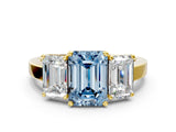Yellow gold Three-Stone Fancy Blue Emerald Cut Cut Diamond Engagement Ring with Flat Band and Four-Prong Setting_12