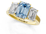 Yellow gold Three-Stone Fancy Blue Emerald Cut Cut Diamond Engagement Ring with Flat Band and Four-Prong Setting_13