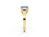 Yellow gold Three-Stone Fancy Blue Emerald Cut Cut Diamond Engagement Ring with Flat Band and Four-Prong Setting_14