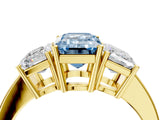 Yellow gold Three-Stone Fancy Blue Emerald Cut Cut Diamond Engagement Ring with Flat Band and Four-Prong Setting_16