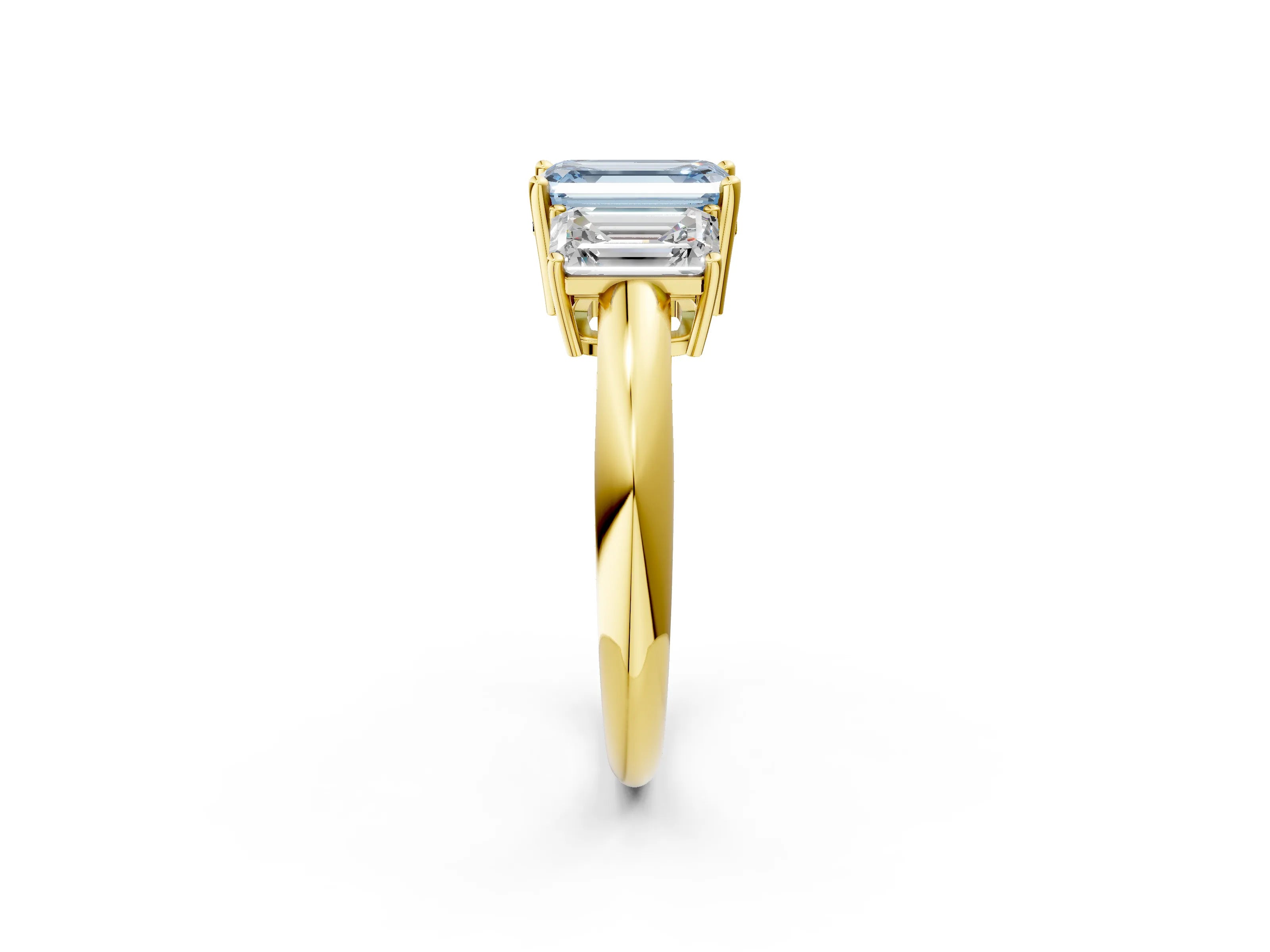 Yellow gold Three-Stone Fancy Blue Emerald Cut Cut Diamond Engagement Ring with Prong Setting on a White Gold Band_2
