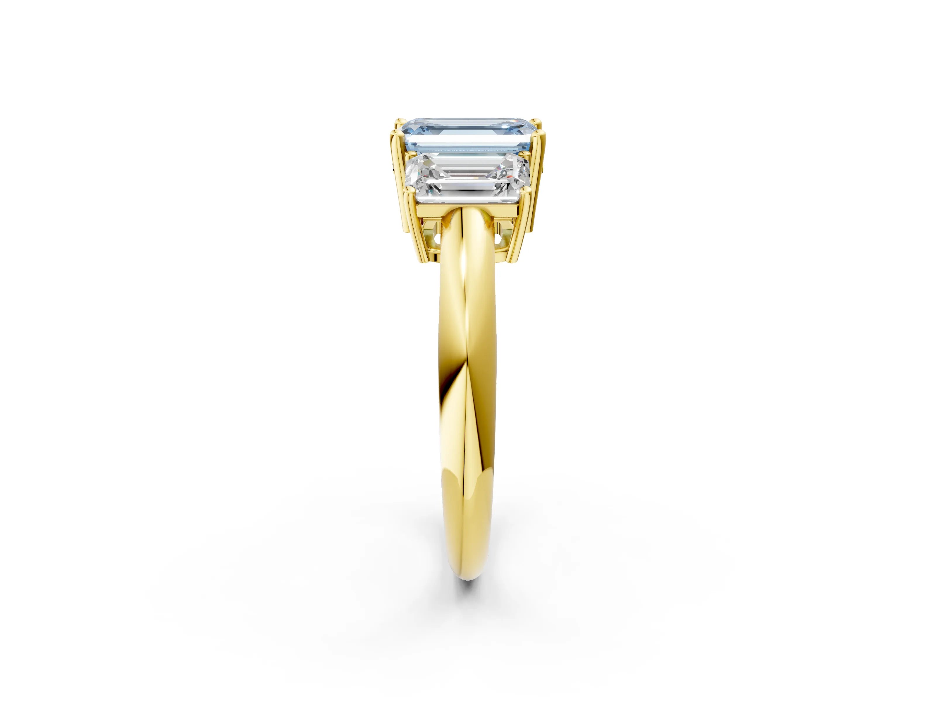 Yellow gold Three-Stone Fancy Blue Emerald Cut Cut Diamond Engagement Ring with Prong Setting on a White Gold Band_26
