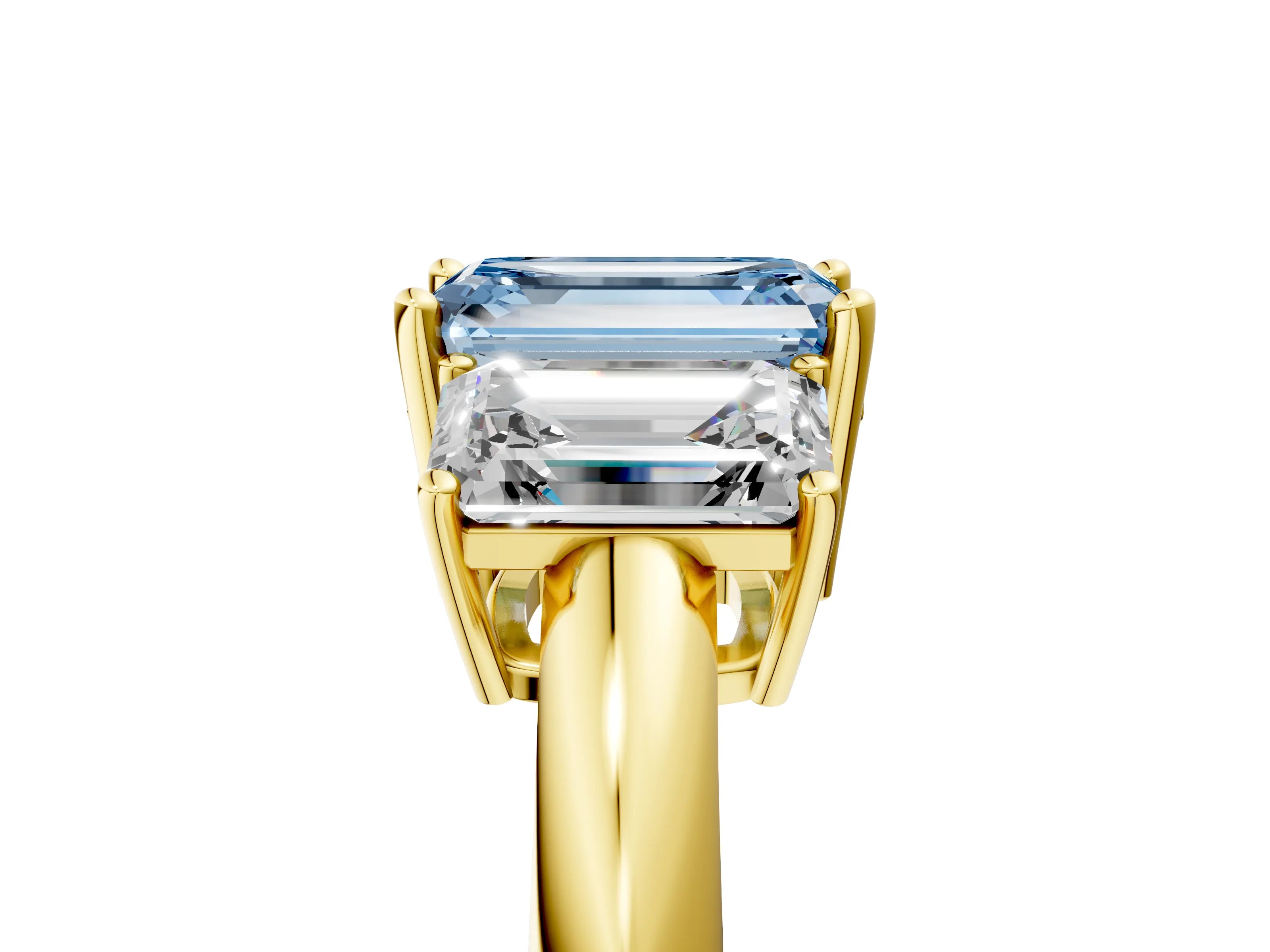 Yellow gold Three-Stone Fancy Blue Emerald Cut Cut Diamond Engagement Ring with Prong Setting on a White Gold Band_29