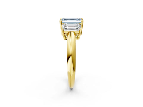 Yellow gold Three-Stone Fancy Blue Emerald Cut Cut Diamond Engagement Ring with Prong Setting on a White Gold Band_2
