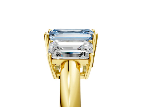 Yellow gold Three-Stone Fancy Blue Emerald Cut Cut Diamond Engagement Ring with Prong Setting on a White Gold Band_5