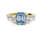 Yellow gold Three-Stone Fancy Blue Emerald Cut Cut Diamond Pavé Band with Prong Setting_15