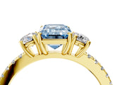Yellow gold Three-Stone Fancy Blue Emerald Cut Cut Diamond Pavé Band with Prong Setting_19
