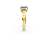Yellow gold Three-Stone Fancy Blue Emerald Cut Cut Diamond Ring with Channel Set Band and Four-Prong Setting_2
