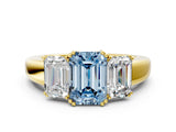 Yellow gold Three-Stone Fancy Blue Emerald Cut Cut Diamond Ring with Channel Set Band and Four-Prong Setting_24